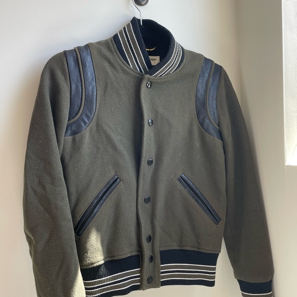 Saint Lauren olive green and black varsity bomber xs/s - Picture 6 of 9